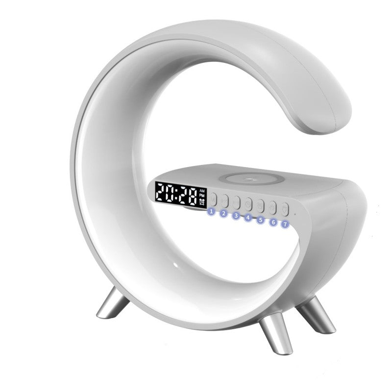 G-Shaped Smart RGB Atmosphere Lamp with Wireless Charging & Bluetooth Speaker – Alarm Clock & App Control