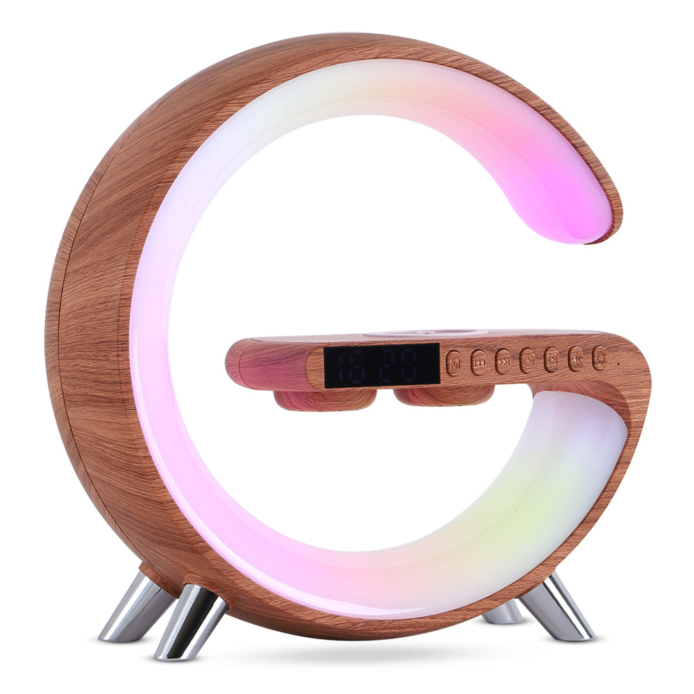G-Shaped Smart RGB Atmosphere Lamp with Wireless Charging & Bluetooth Speaker – Alarm Clock & App Control