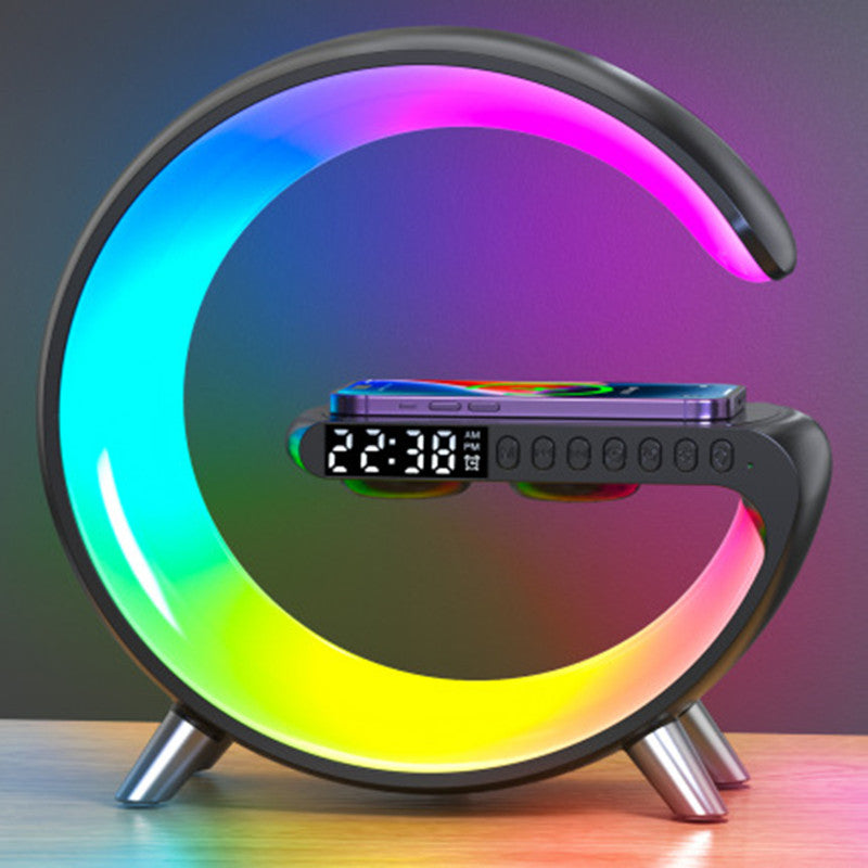 G-Shaped Smart RGB Atmosphere Lamp with Wireless Charging & Bluetooth Speaker – Alarm Clock & App Control