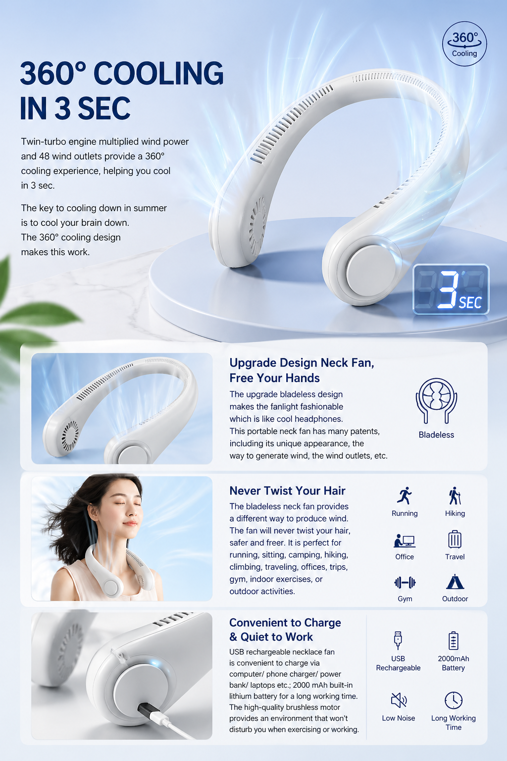 Mini Rechargeable Neck Fan